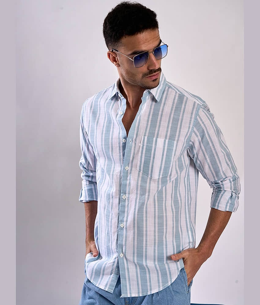 Bene Kleed 100% Cotton Regular Fit Striped Full Sleeves Men's Casual Shirt - Turquoise ( Pack of 1 )