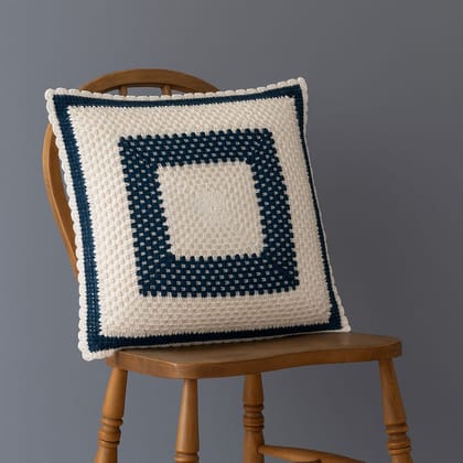 Alangrahaa Handmade Crochet Cushion Cover | Square Cotton Pillow Cover with Blue & White Geometric Design | Decorative Sofa | Chair & Bed Throw Pillow Case 16x16 Inch Alangrahaa Handmade Crochet Cushion Cover | Square Cotton Pillow Cover with Blue & White Geometric Design | Decorative Sofa | Chair & Bed Throw Pillow Case 16x16 Inch