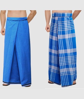 Feather Green - Multi Cotton Blend Men's Lungi ( Pack of 2 )