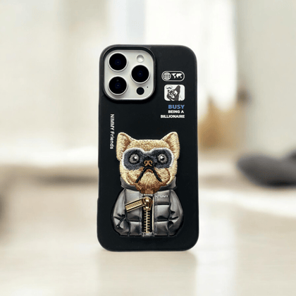 Nimmy Black Bull Dog Shockproof Embroidery PU Leather Phone Case-iPhone 11