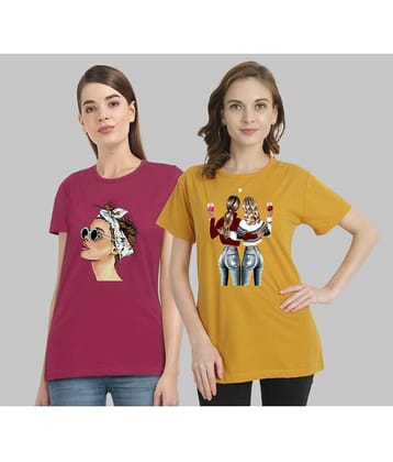 CHOZI Women Cotton Blend Printed Regular Fit Round Neck T-Shirt ( Multi Color )