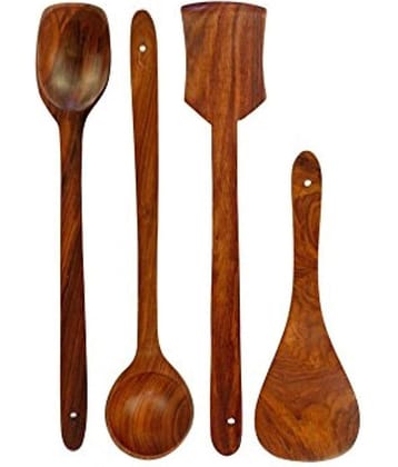 Erum Handmade Wooden Spatula and Laddle Set of 4 for Kitchen Sheesham Wood (Brown)