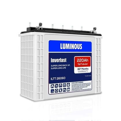 Luminous Inverlast ILTT 26060 220Ah Tall Tubular Plate Inverter Battery with 60 months warranty for Home, Office & Shops