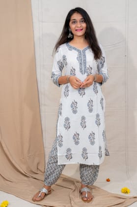 Romeo Juliet Grey Cotton Kurta and Salwar Set-XS