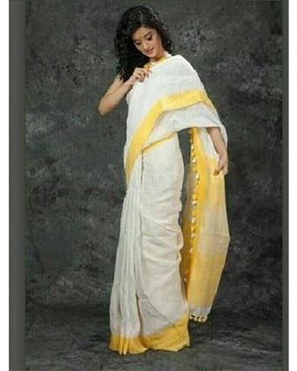 PURE LINEN WHITE WITH YELLOW COLOR SAREE