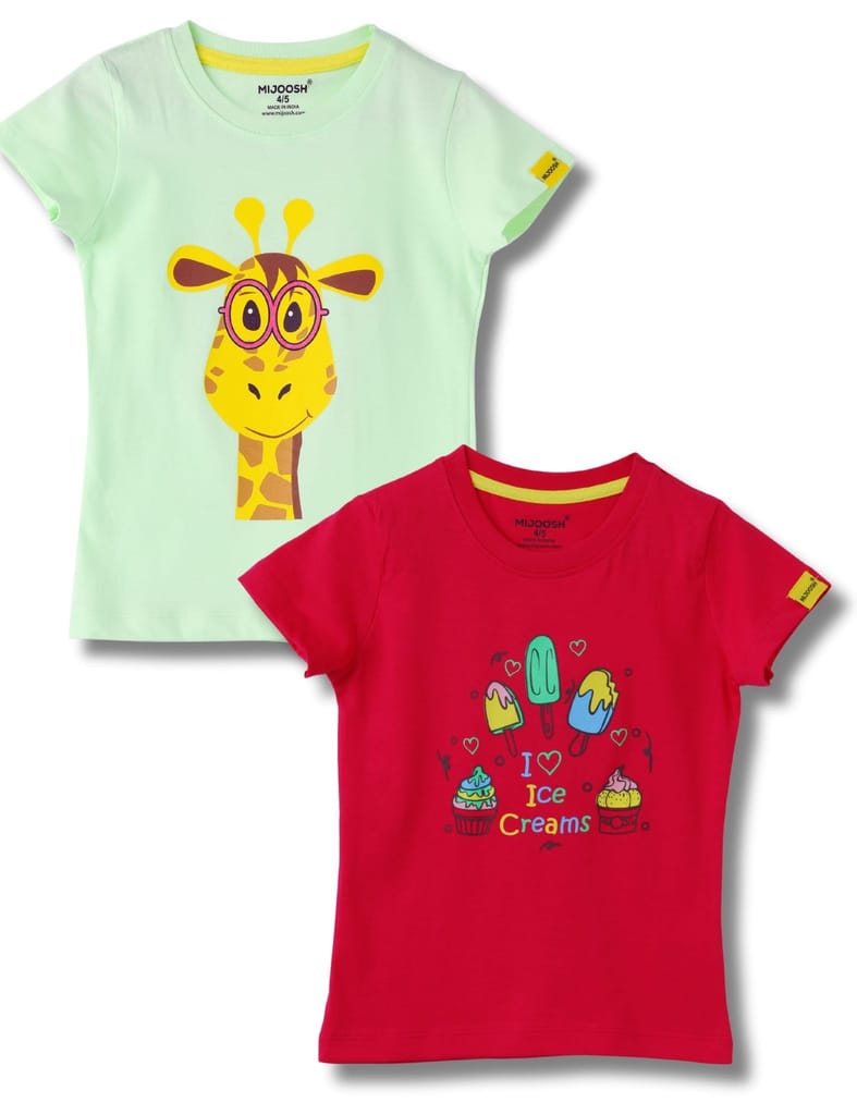 Elegant Kids Girls T-Shirt Patina Green / Bright Rose Pink, Soft Cotton, Ages 2-6 (2pcs pack) 20