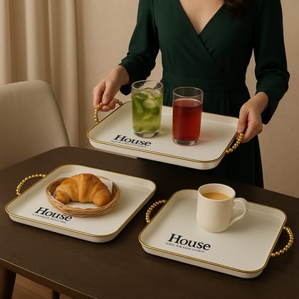 set of 3 off- White & Gold Rectangular Serving Tray set of 3 off- White & Gold Rectangular Serving Tray