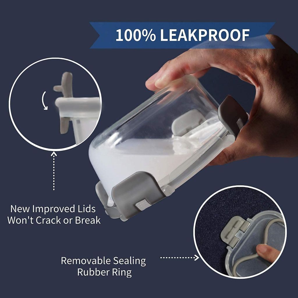 Femora Borosilicate Rectangle Microwave Oven Safe Glass Container with Dectahable & Break Free Lid, Black Color, 400 ML