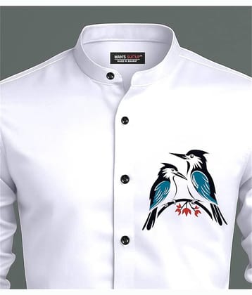 MAN'S SUITUP Satin Regular Fit Printed Full Sleeves Men's Casual Shirt - White ( Pack of 1 )