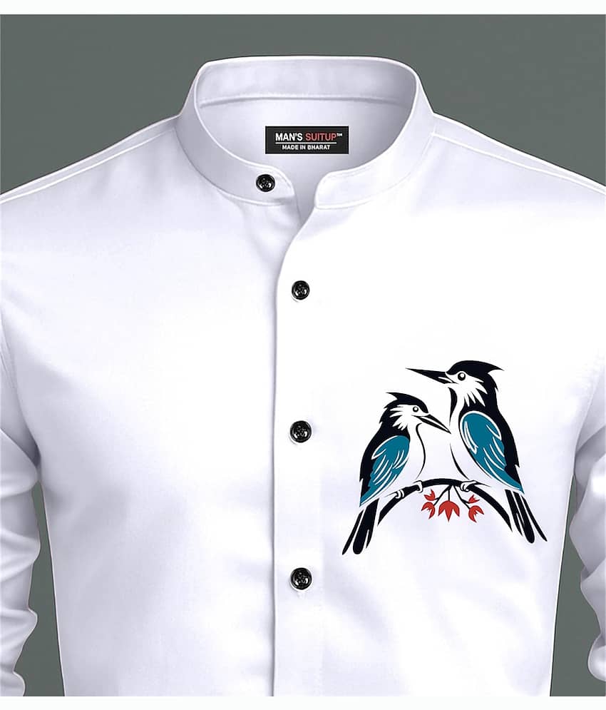 MAN'S SUITUP Satin Regular Fit Printed Full Sleeves Men's Casual Shirt - White ( Pack of 1 )