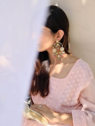Shaman Multicolored Kundan Chandbali Earrings-Turquoise