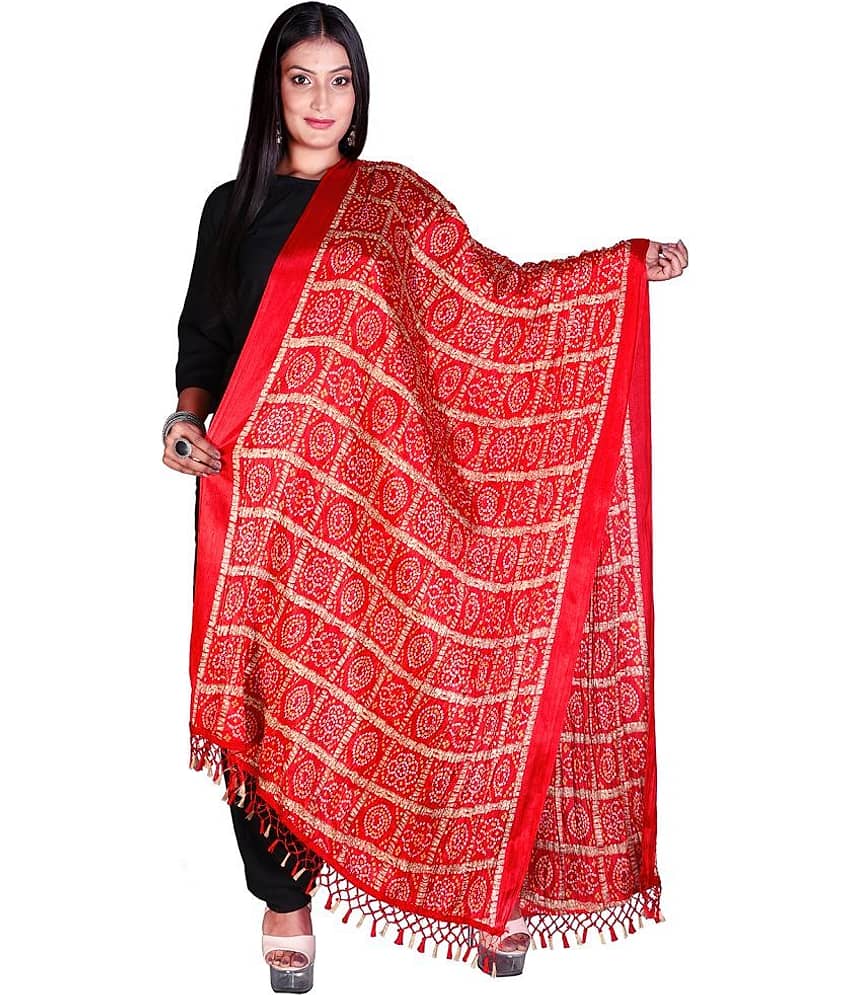 Apratim Red Banarasi Silk Bandhej Dupatta - Single