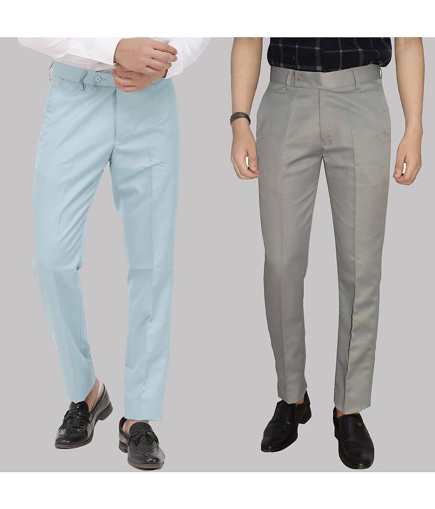 Kundan - Multicolor Cotton Blend Regular - Fit Men's Formal Pants ( Pack of 2 )