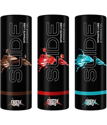 NottyBoy SLIDE Intimate Lubricant, Massage Gel Strawberry, Chocolate Favoured and Plain Lube (Pack of 3) 100ml