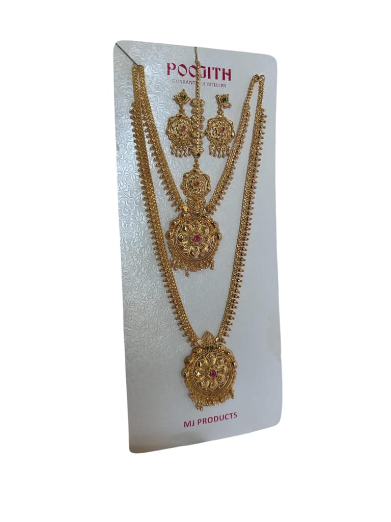 Gold-plated traditional Indian long haram and earrings jewelry set for women
