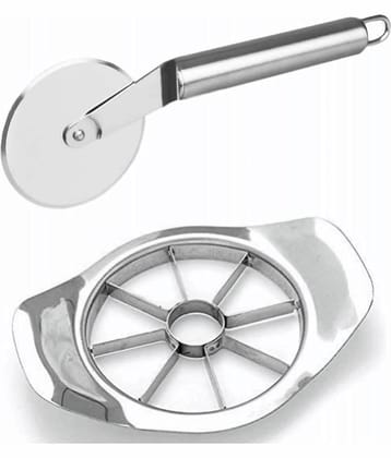 Tapixaa - Silver Stainless Steel Combo Of Apple Cutter & Pizza Cutter ( Set of 1 )