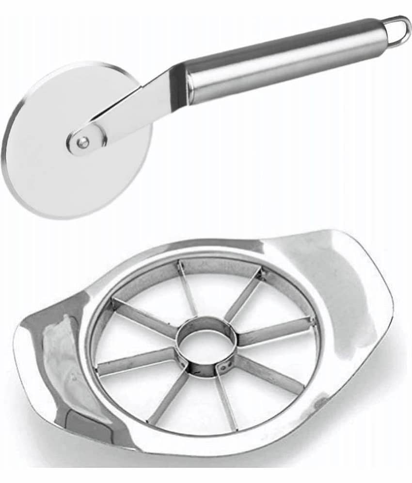 Tapixaa - Silver Stainless Steel Combo Of Apple Cutter & Pizza Cutter ( Set of 1 )