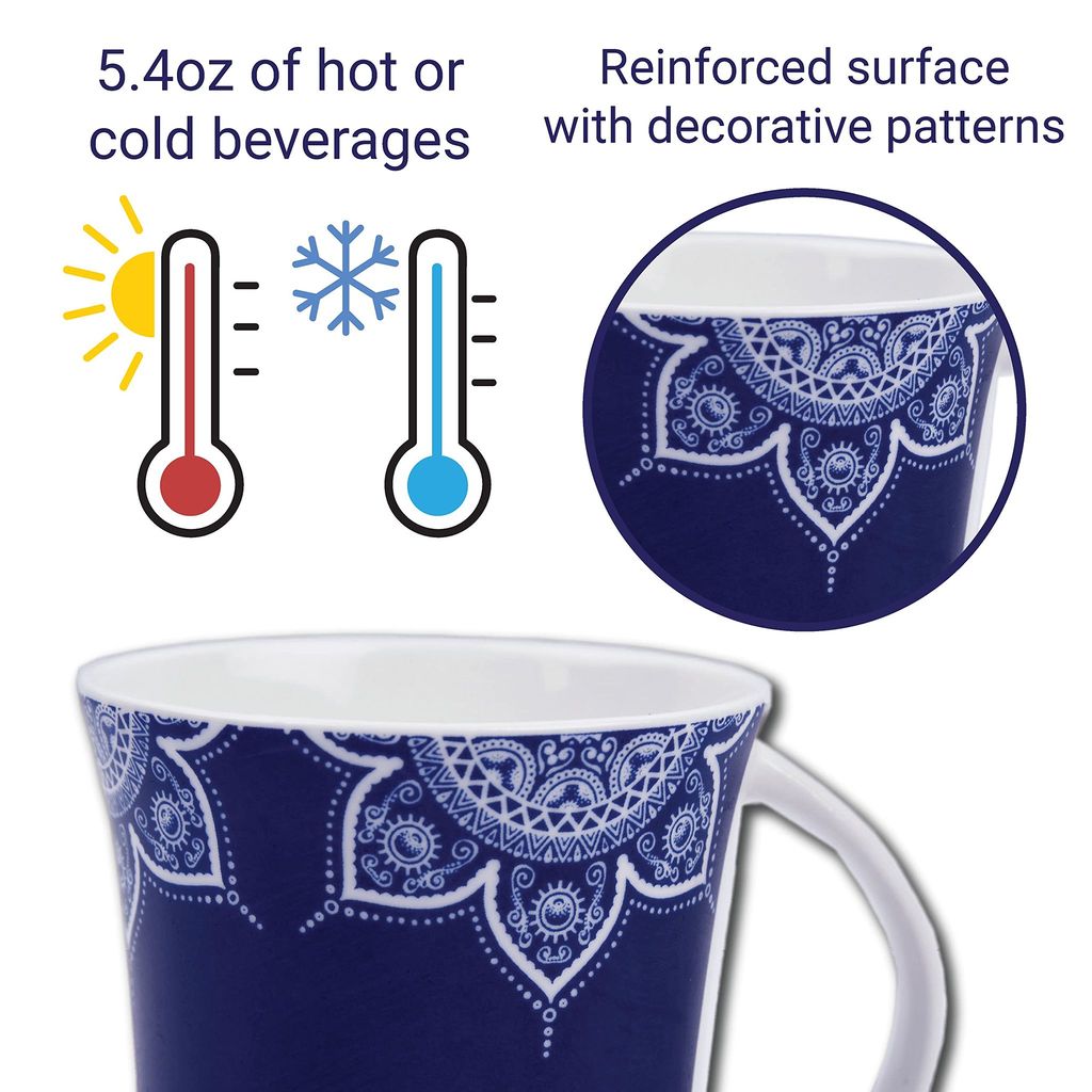 Femora Cosmic Mehendi Tea Cups, Ceramic Tea Cups, Coffee Mugs (160 ml) - 6 Pcs Set (Blue)