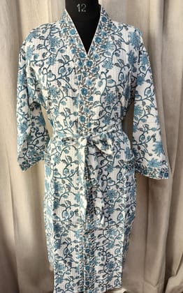Luxury Waffle Cotton Bathrobe – Unisex | Handblock Printed | Free Size