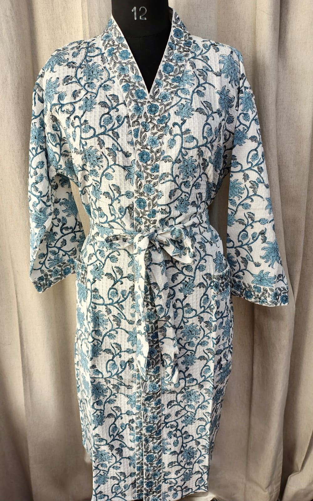 Luxury Waffle Cotton Bathrobe – Unisex | Handblock Printed | Free Size