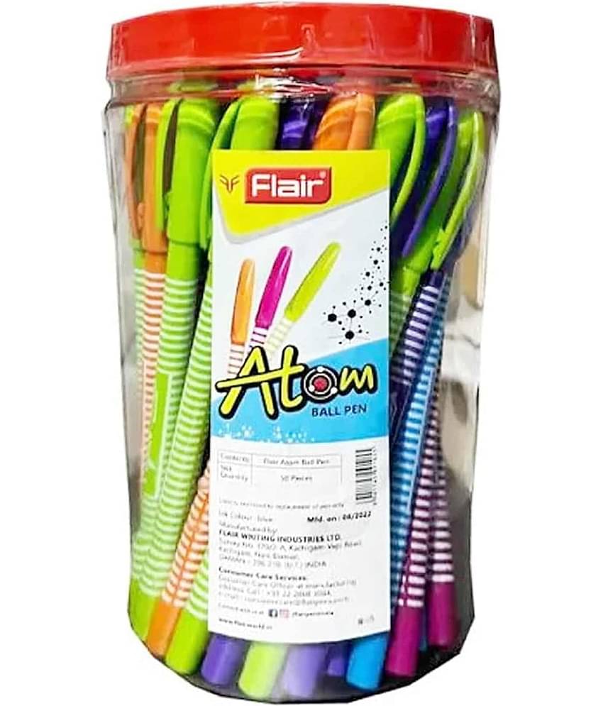 Flair Atom Ball Pen Jar Pack Blue Ink, Set Of 50 Ball Pens
