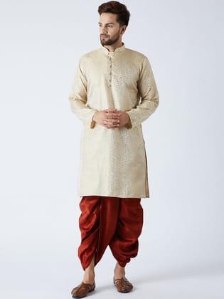 Men's Gold & Maroon Silk Blend Kurta & Dhoti Set-44