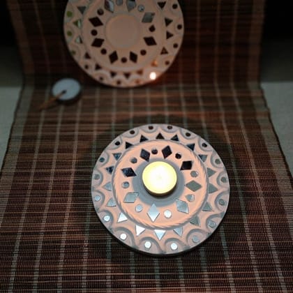 Kutch Lippan Mud & Mirror Work Tealight Holders Kutch Lippan Mud & Mirror Work Tealight Holders