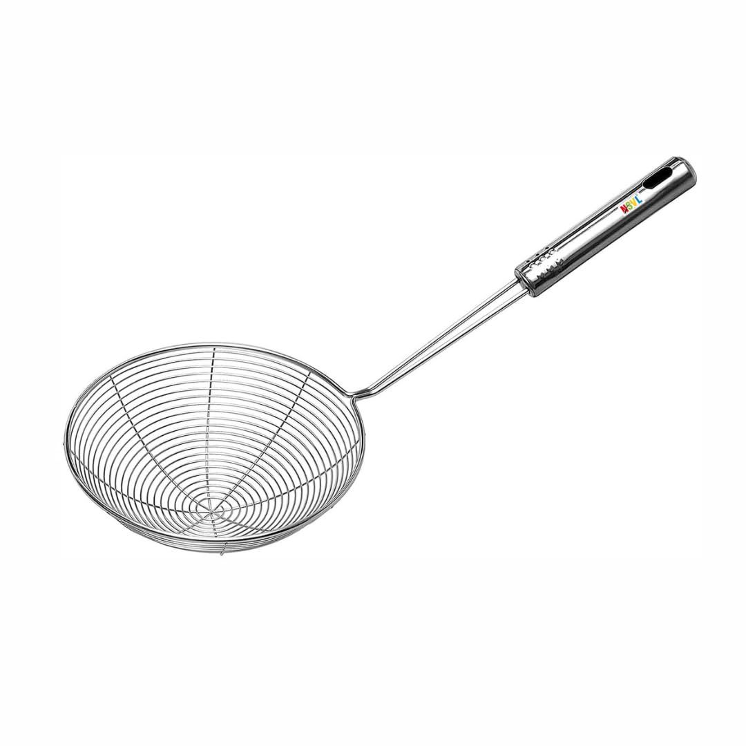 Nsvl ZS Pipe Handle Jhara, Stainless Steel Deep Fry Strainer Puri Jhara Skimmer Strainer