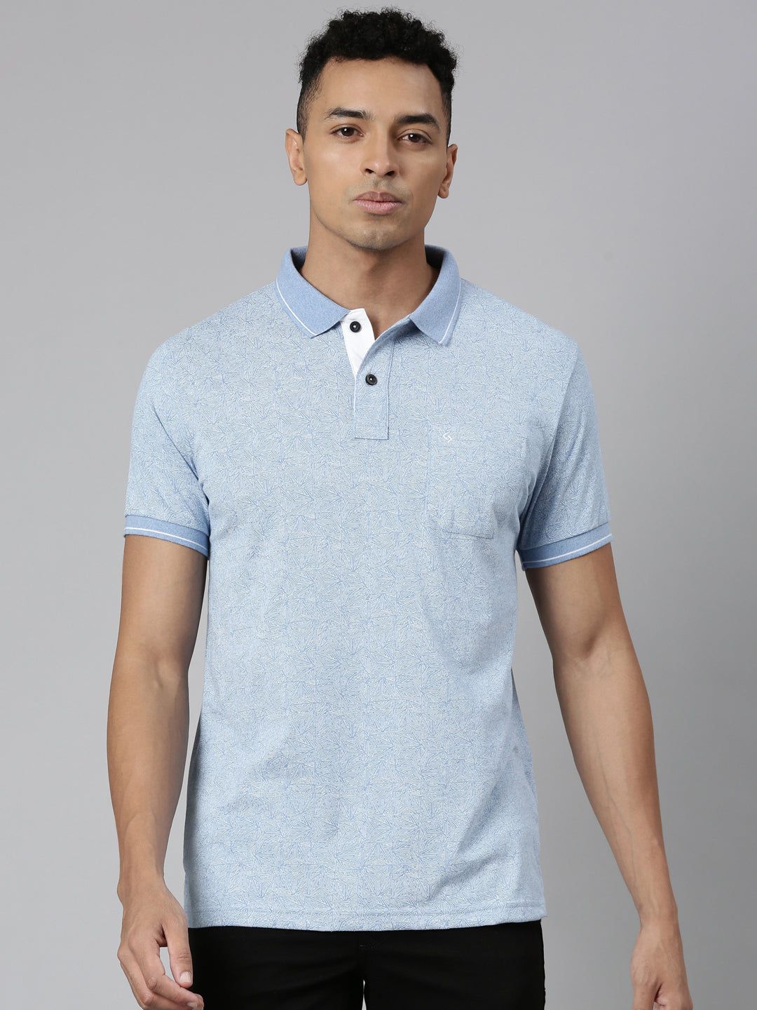 Classic Polo Men's Polo Neck Cotton Blue Slim Fit Printed T-Shirt | BELLO-259 A SF P