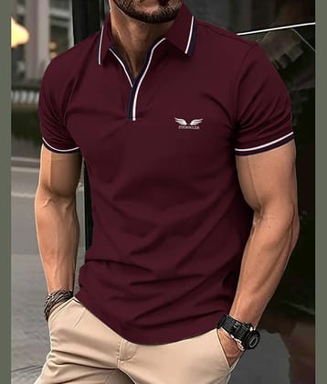 Eyebogler Pack of 1 Polyester Regular Fit Solid Half Sleeves Men's Polo T Shirt ( Red )