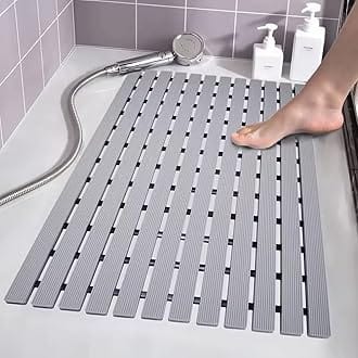 Eurotex Premium Shower Anti Slip Mat for Bathroom Floor, Striped Anti Skid, Stand up mat for Bath, Kitchen, Anti Bacterial (Grey, 1.5ft x 2ft) - Also Available in 5 Meter Roll
