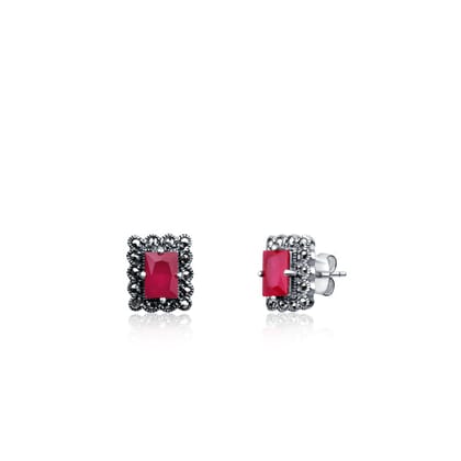 Rectangular Frilly Girls Studs-Ruby