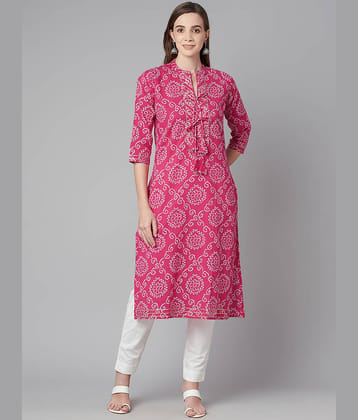 Divena - Pink Cotton Women's Straight Kurti ( Pack of 1 )