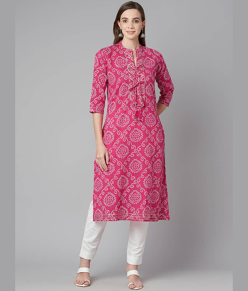 Divena - Pink Cotton Women's Straight Kurti ( Pack of 1 )