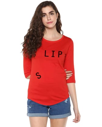 Womens 34U Slip Printed Red Color Tshirts-Red / Small / 100% Bio Wash Cotton