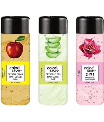 Color Diva Crystal Clear Gel Hair Color Brown (Apple-AloeVera) with Rose Shampoo (Pack of 3), 300ml