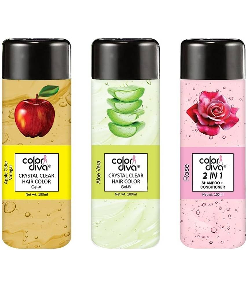 Color Diva Crystal Clear Gel Hair Color Brown (Apple-AloeVera) with Rose Shampoo (Pack of 3), 300ml