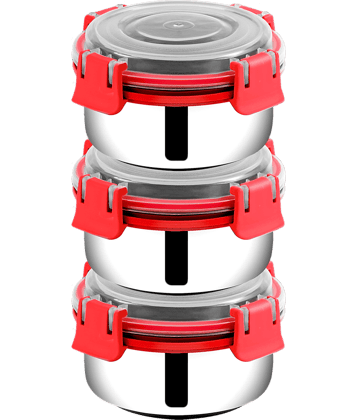 BOWLMAN Smart Clip Lock Premium Steel Green Food Container ( Set of 3 - 350mL each )