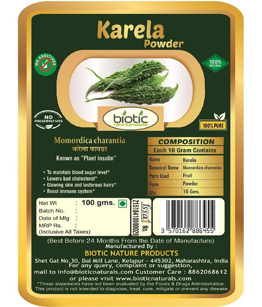 Biotic Karela Powder (Momordica charantia) Bitter Gaurd Powder 400 gm