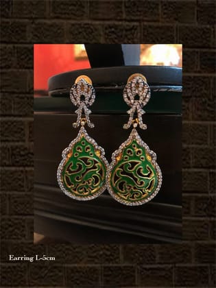 Green enamel zircon studded earrings