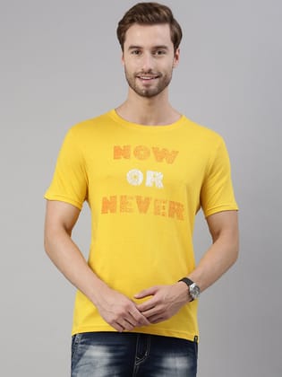 Yellow Printed Crew Neck Tshirt-S