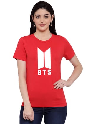 Women's Cotton Blend Bts Print Printed T-Shirt S (Red)