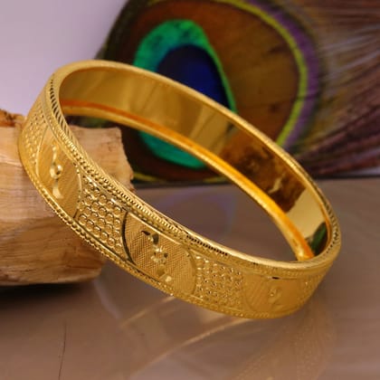 Certified 22kt yellow gold handmade solid bangle bracelet kada jewelry fabulous diamond cut designer jewelry for women's ba46-2.125&quot; or 54 mm