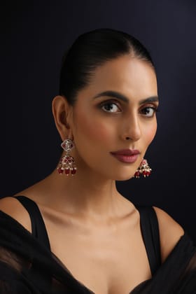 Sajani Red Polki Jhumka Earrings-Polki