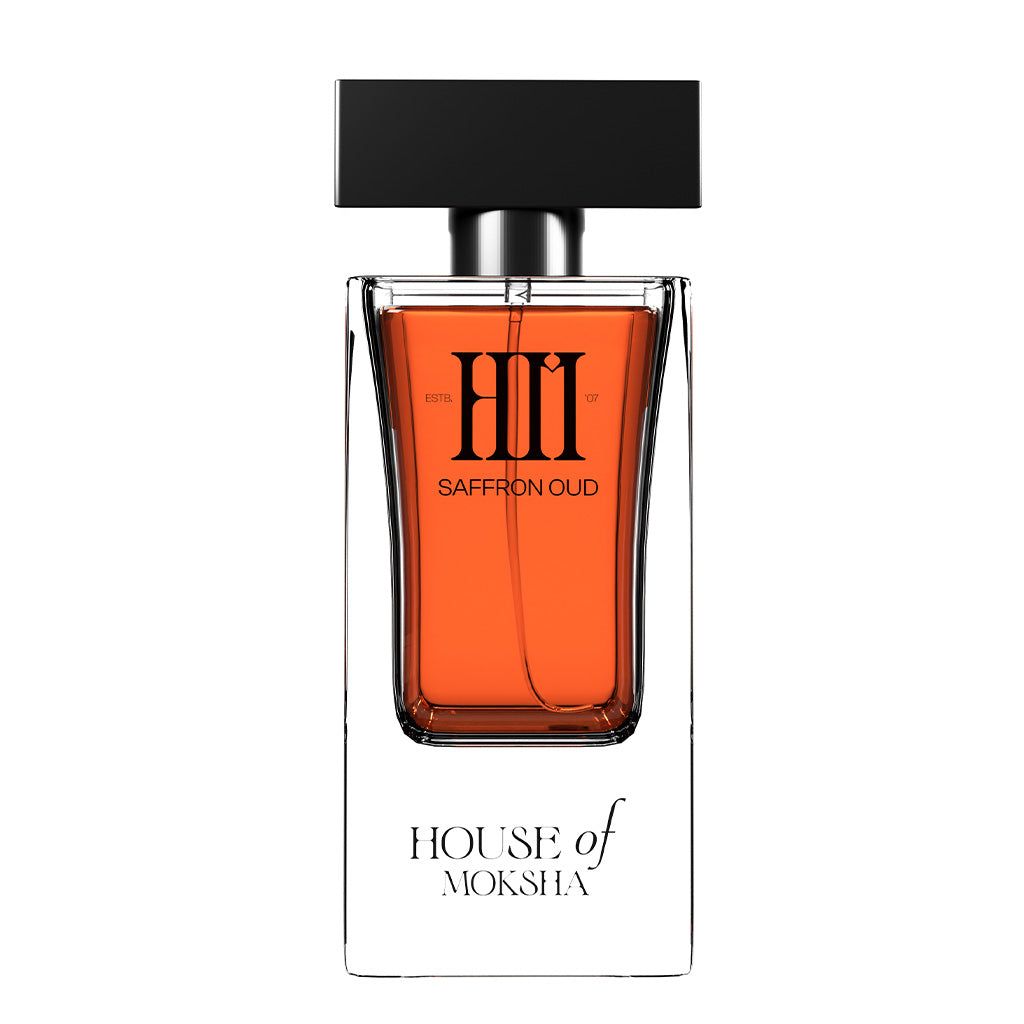 House of Moksha Saffron Oud Eau De Parfum for Men & Women - 70ml | Long-Lasting Spicy Woody Fragrance with Notes of Saffron, Clove, Amber, Vanilla & Oud