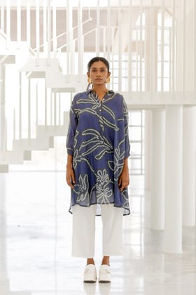 Blue Wildflower Bandhej Tunic Set-S