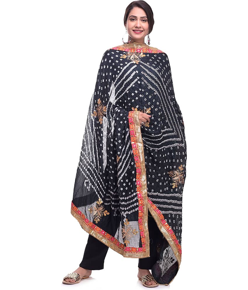 Apratim Black Art Silk Gota Patti Dupatta