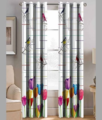 BELLA TRUE Printed Digital Printed Semi-Transparent Curtain 7 ft Pack of 2 White