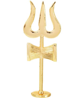 Kesar Zems Brass Trishakti Trishul with Damru (10 cm x 4 cm x 0.5 cm, Gold)