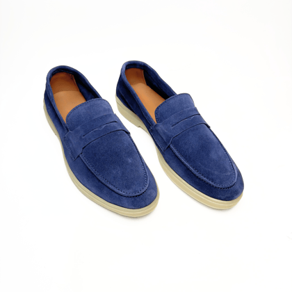 Old Money Suede Leather Loafers (Navy Blue Strap)-6